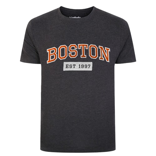 Bigdude – T-Shirt „Boston“ mit Applikation, groß, Anthrazit